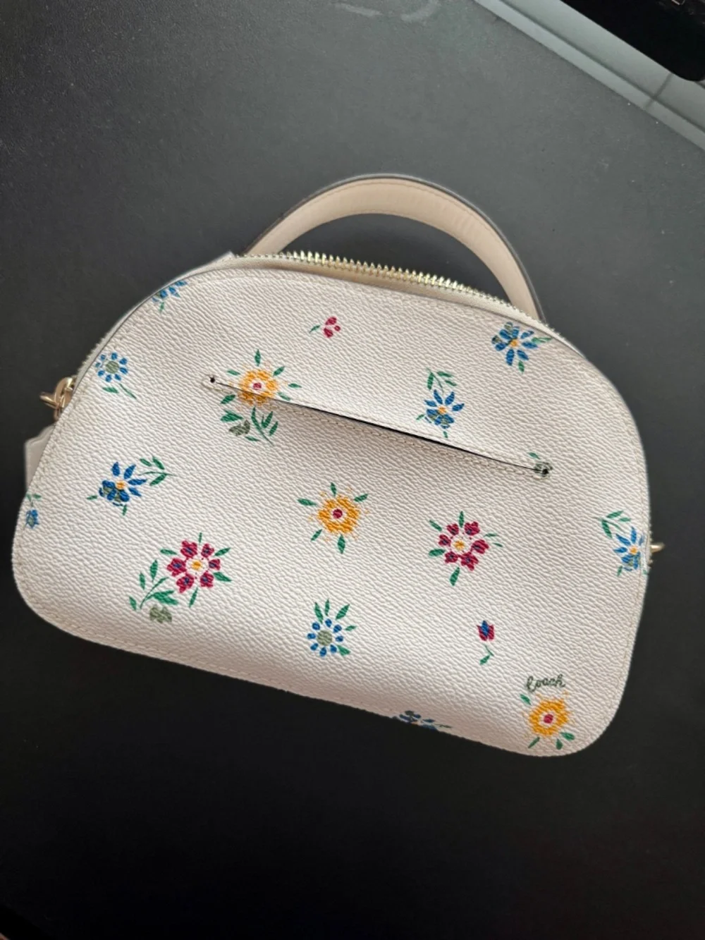 Coach White Leather Floral Top Handle (detachable long strap) Purse
